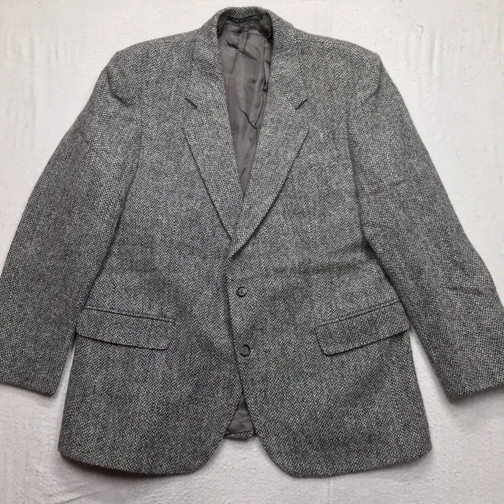 ALEXANDRE London Harris Tweed Sport Coat Men 44 Gray Vintage Hand Woven
